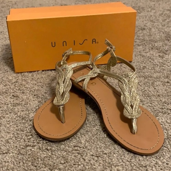 Unisa Shoes - Unisa Unlola Gold Glitter Sandals Flats - NIB